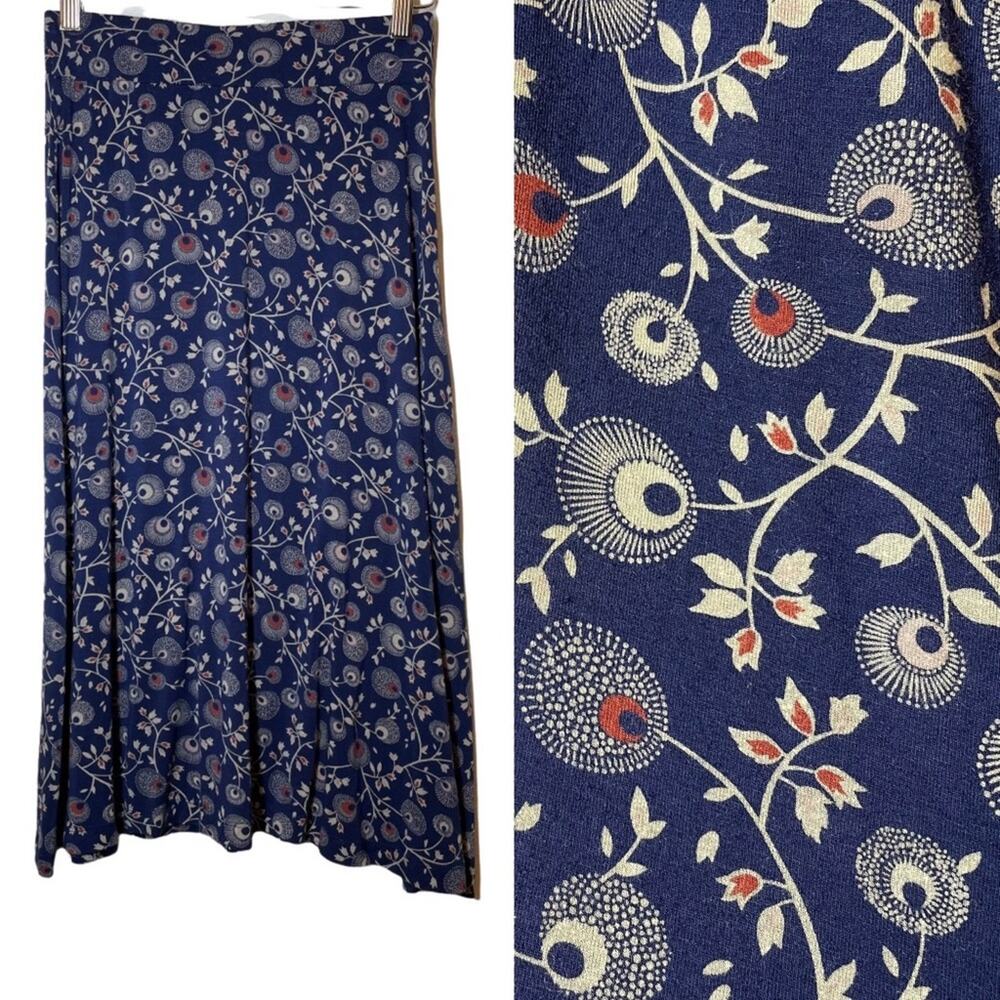Caslon Blue Jersey Knit Abstract Floral Skirt XS